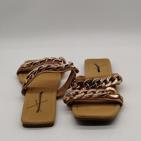 Wild Diva Womens Chain Link Slide Sandal Tan Faux Leather Flat Heel 6.5 - Picture 3 of 10